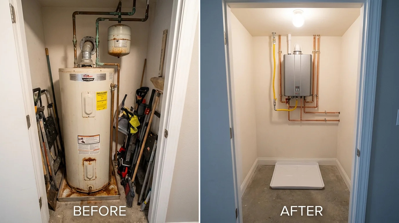 Tank water heater versus wall-mounted tankless unit comparison for Huntley, IL homeowners